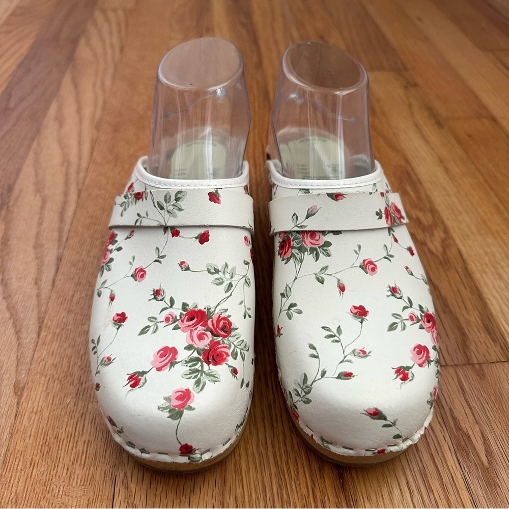 Simson Holland Orthopedic White Floral Leather and Wood Clogs Women’s Size 38 - Picture 3 of 10